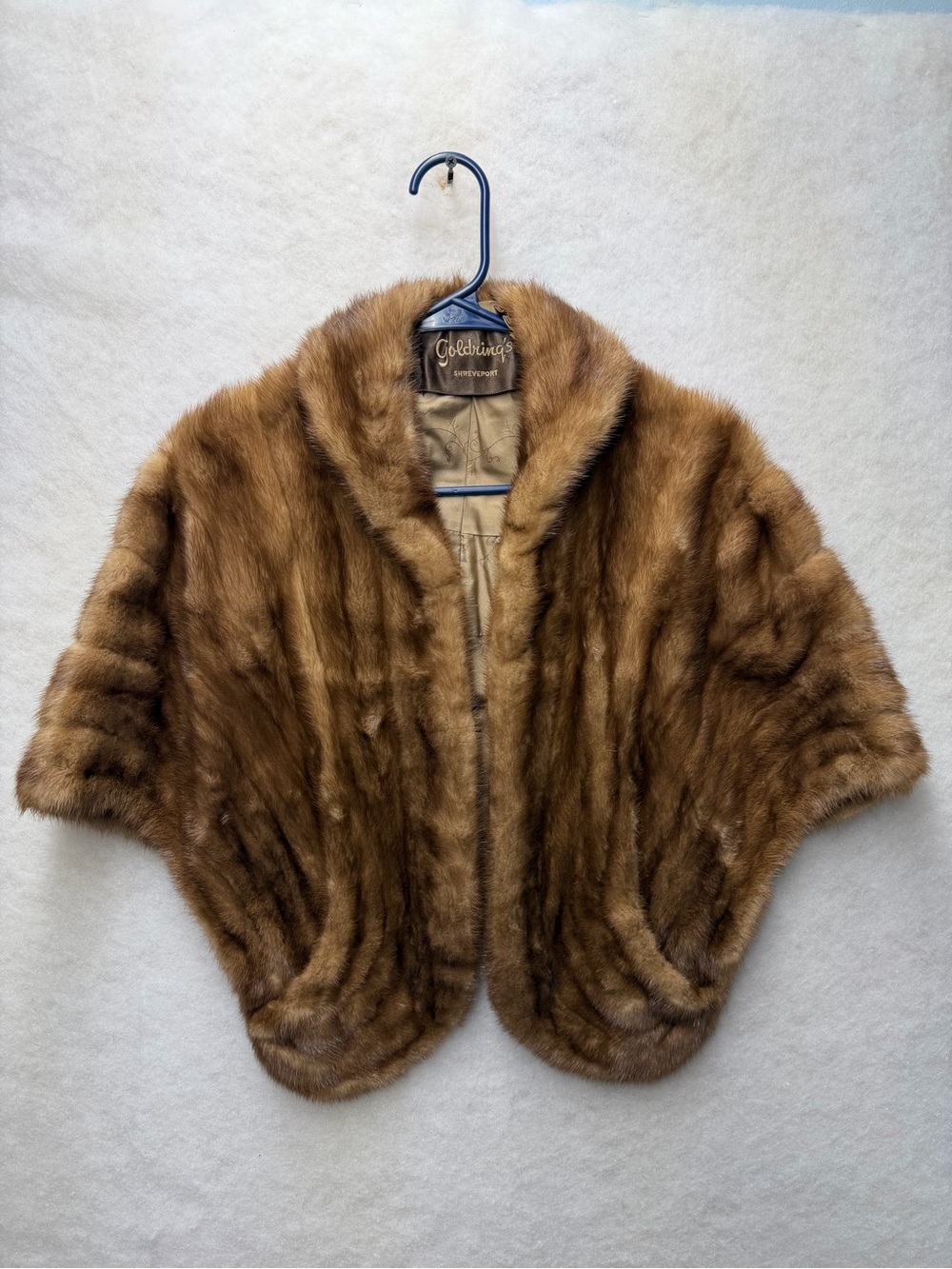 VTG Goldrings Shreveport Genuine Mink Fur Stole Cape Wrap Brown MWC Monogram